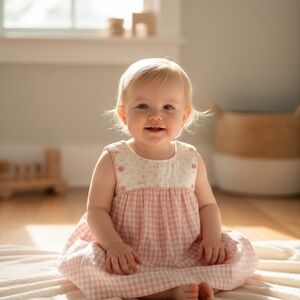Baby Boden Pink and White Gingham Dress with Bloomers 18-24M